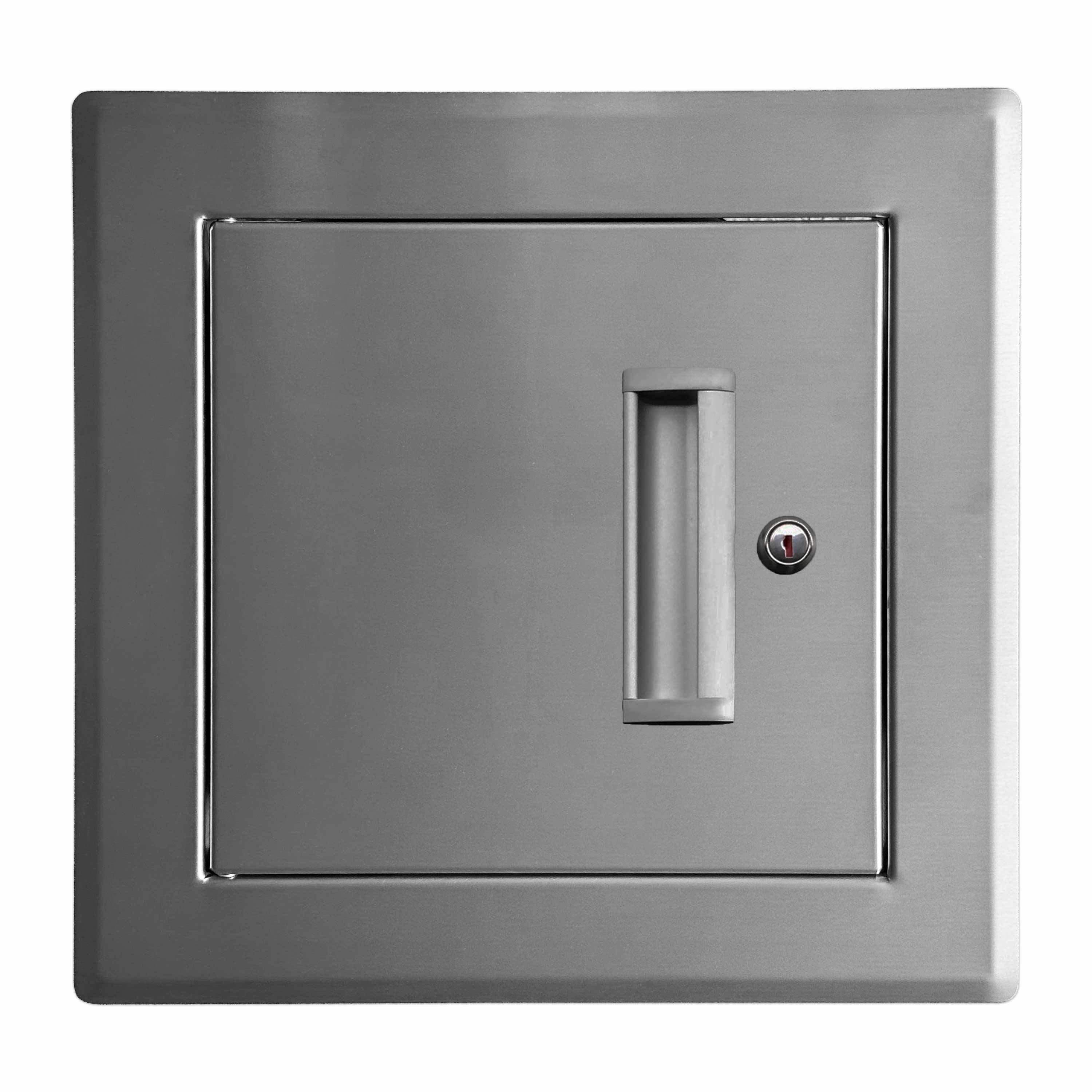 Einwurftür Metall - Edelstahl - doppelwandig - mit Dichtung - breiter Rahmen - 300x300 mm