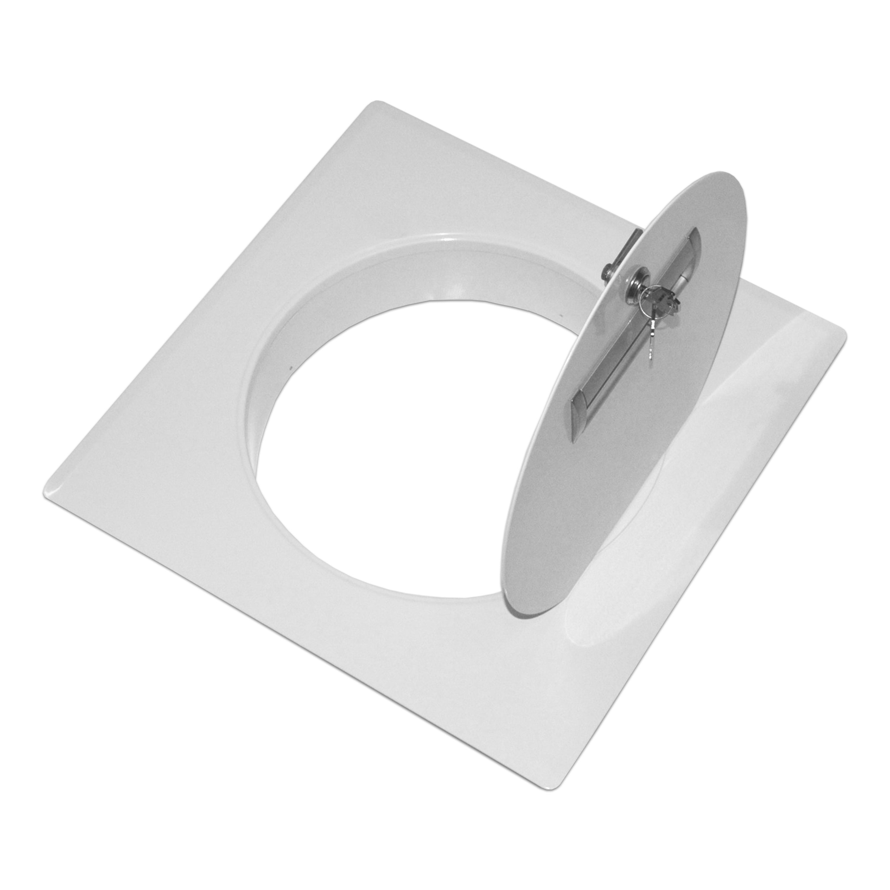 Einwurftür Metall - Weiß - einwandig - ohne Dichtung - eckig/rund/rund - ⌀ 300 mm