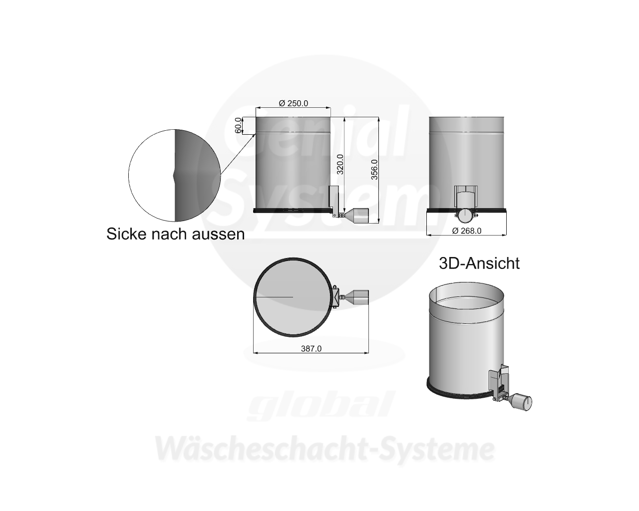 VA-Abwurfklappe selbstöffnend, lang