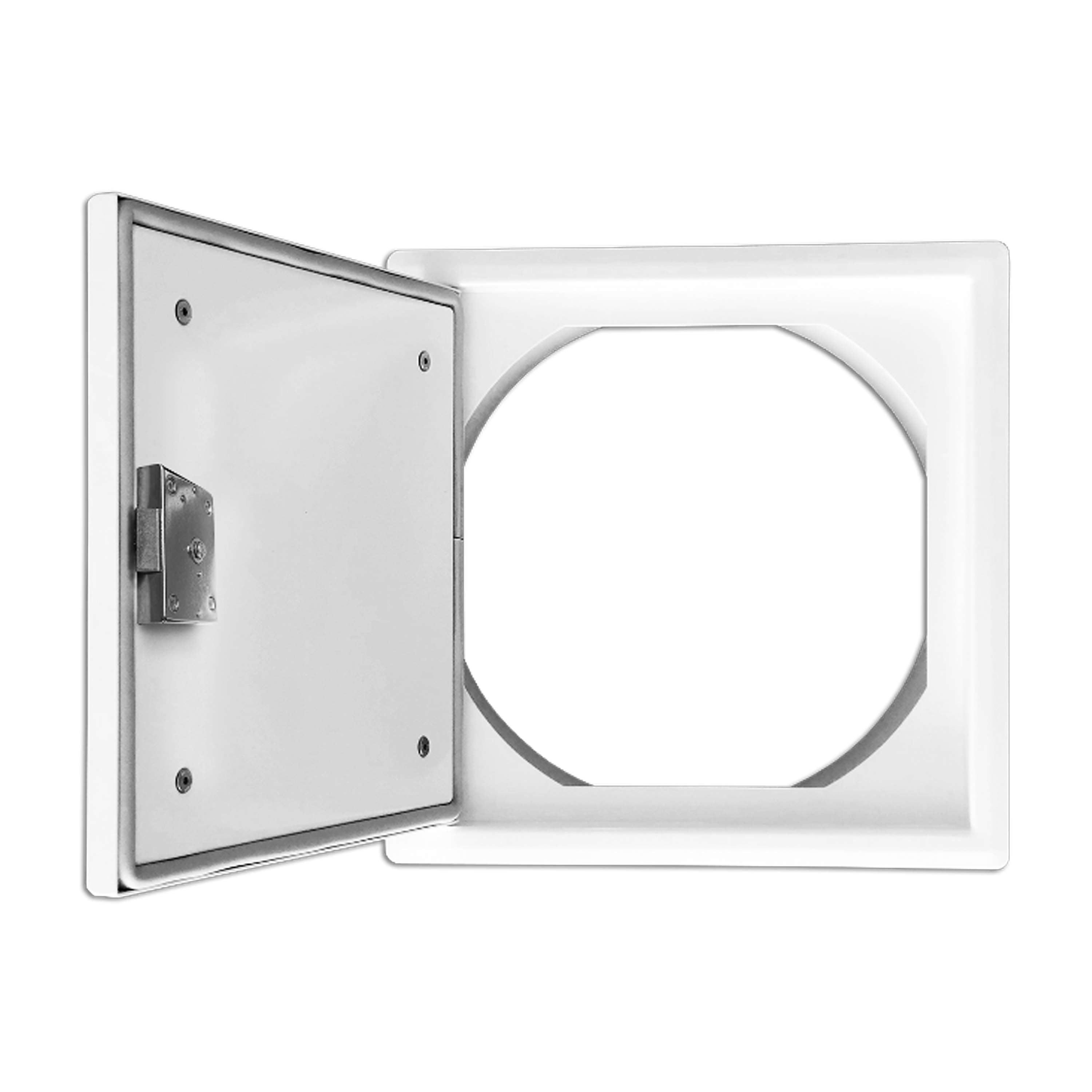 Einwurftür Metall - Weiß - doppelwandig - mit Dichtung - eckig/eckig/rund - ⌀ 300 mm